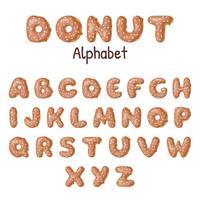 Hand drawn Donut alphabet. Donuts letters glazed by caramel. Vector template for your design.