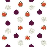 Seamless pattern of whole fig fruits and leaves vector