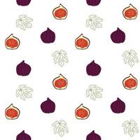 Seamless pattern of whole fig fruits and leaves vector