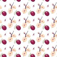 Summer pattern of plum fruits and flowers vector