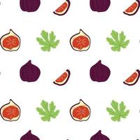 Seamless pattern of fig slices and leaves vector