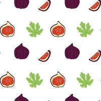 Seamless pattern of fig slices and leaves vector