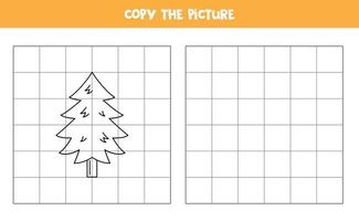 Copy the picture of black and white pine tree. Logical game for kids. vector