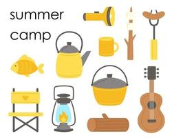 Set of flat camping elements for creating logos, cards and posters. vector