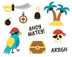 conjunto de elementos piratas dibujados a mano para crear logotipos, tarjetas, hojas de trabajo y carteles. vector
