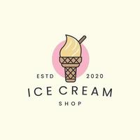 ice cream with flat color and vintage  style logo icon template design. chocolate, cake, bread , vector illustration