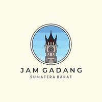 jam gadang with vintage and emblem style logo icon template design. landmark, tower, clock, bukit tinggi, indonesia, vector illustration