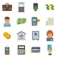 Bank teller icons set flat vector isolated