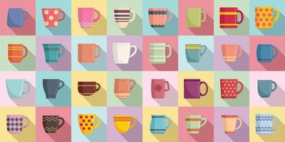 Mug icons set flat vector. Coffee cup vector