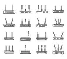 los iconos de módem establecen el vector de contorno. enrutador de internet