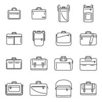 los iconos de la bolsa del portátil establecen el vector de contorno. caja de la computadora