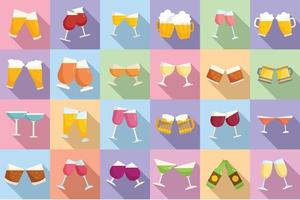 Cheers icons set flat vector. Beer toast vector