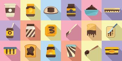 Chocolate paste icons set flat vector. Jar bottle vector