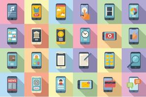 Using smartphone icons set flat vector. App addiction vector