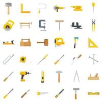 Carpenter tools icons set flat vector isolated