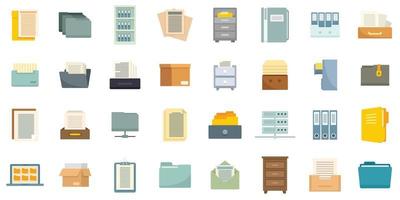 Storage of documents icons set flat vector isolated