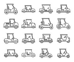 Electric golf cart icons set, outline style