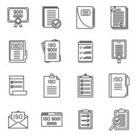 Certified standard icons set outline vector. Iso certificate vector