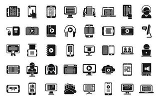 Online training icons set simple vector. Distance course vector