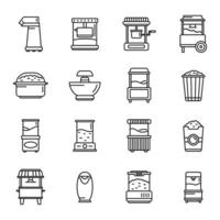 Popcorn maker machine icons set outline vector. Cinema corn vector