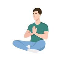 Meditating man over isolated background. Keep calm. Vector illustration in cartoon style