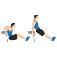 Man doing bench tricep dips flat vector illustration isolated on white background