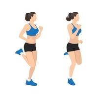 High knees. Front knee lifts. Run. and Jog on the spot exercise. Flat vector illustration isolated on white background