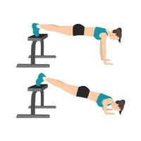 Woman doing decline push ups exercise flat vector illustration isolated on white background