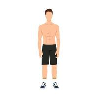 modelo de fitness entrenador. el hombre de pie haciendo ejercicio. hombre atlético cuerpo musculoso fitness aislado en la ilustración de vector plano de fondo blanco. hombre atlético de poder