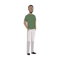 Cool man character standing with hand on the pocket flat vector illustration isolated on white background