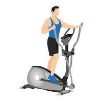 Man doing Cross trainer Machine exercise flat vector illustration isolated on white background