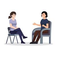 Psychology service consultation talking to psychologist, private counseling family psychology concept. Psychologist woman patient in therapy session in cabinet. Website landing vector