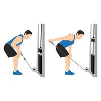 Man doing Cable tricep kickbacks exercise. Flat vector illustration isolated on white background