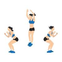 180 degree twisting jump squats. Sport exersice. vector of a woman doing exercise. Workout, training Vector illustration
