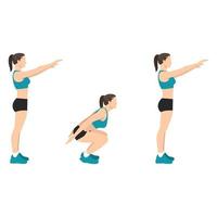 Woman doing hindu squats exercise flat vector illustration isolated on white background