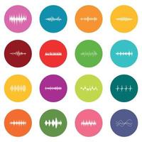 conjunto de iconos de ondas de sonido muchos colores vector