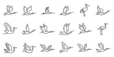 Fly stork icons set outline vector. Fly stork bird vector