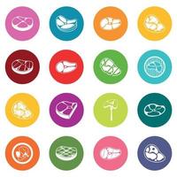 Steak icons many colors set vector