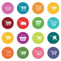 Shopping cart icons many colors set vector