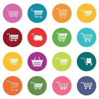 Shopping cart icons many colors set vector