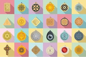 Amulet icons set flat vector. China coin vector