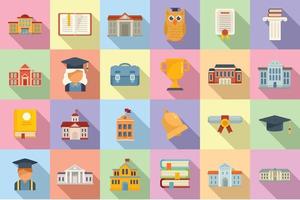 Campus icons set flat vector. University college vector