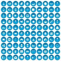 100 tea party icons set blue vector