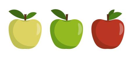 conjunto de ilustraciones planas de manzanas con una hoja vector