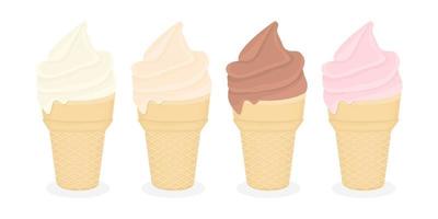 conjunto de ilustración de cono de helado con diferentes sabores vector