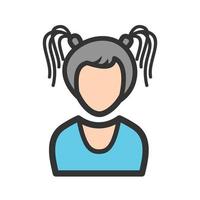 Girl in High Ponytails Filled Line Icon vector