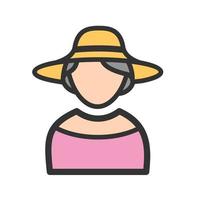 Girl in Elegant Hat Filled Line Icon vector