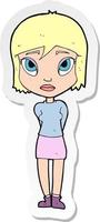 sticker of a cartoon shy girl vector