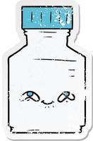 distressed sticker of a cartoon pill jar vector