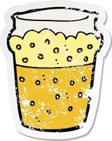retro distressed sticker of a cartoon glass of beer vector